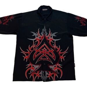 Vintage Y2K Sapphire Lounge Tribal Spade Button Up Shirt XL